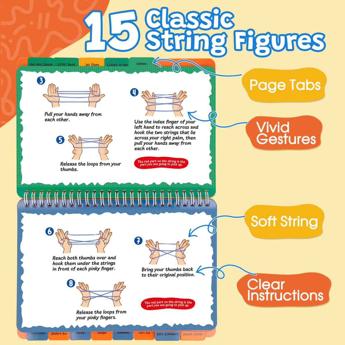 Kasfalci String Figure Game Book with String, Classic String Games with Step-by-Step Instructions, Fine Motor Skills Toys, String Figure Book, Gifts for Kids 6–12 Year Old, Girl Boy Gift, Kids Books thumbnail 2