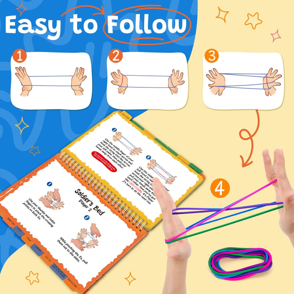 Kasfalci String Figure Game Book with String, Classic String Games with Step-by-Step Instructions, Fine Motor Skills Toys, String Figure Book, Gifts for Kids 6–12 Year Old, Girl Boy Gift, Kids Books thumbnail 3