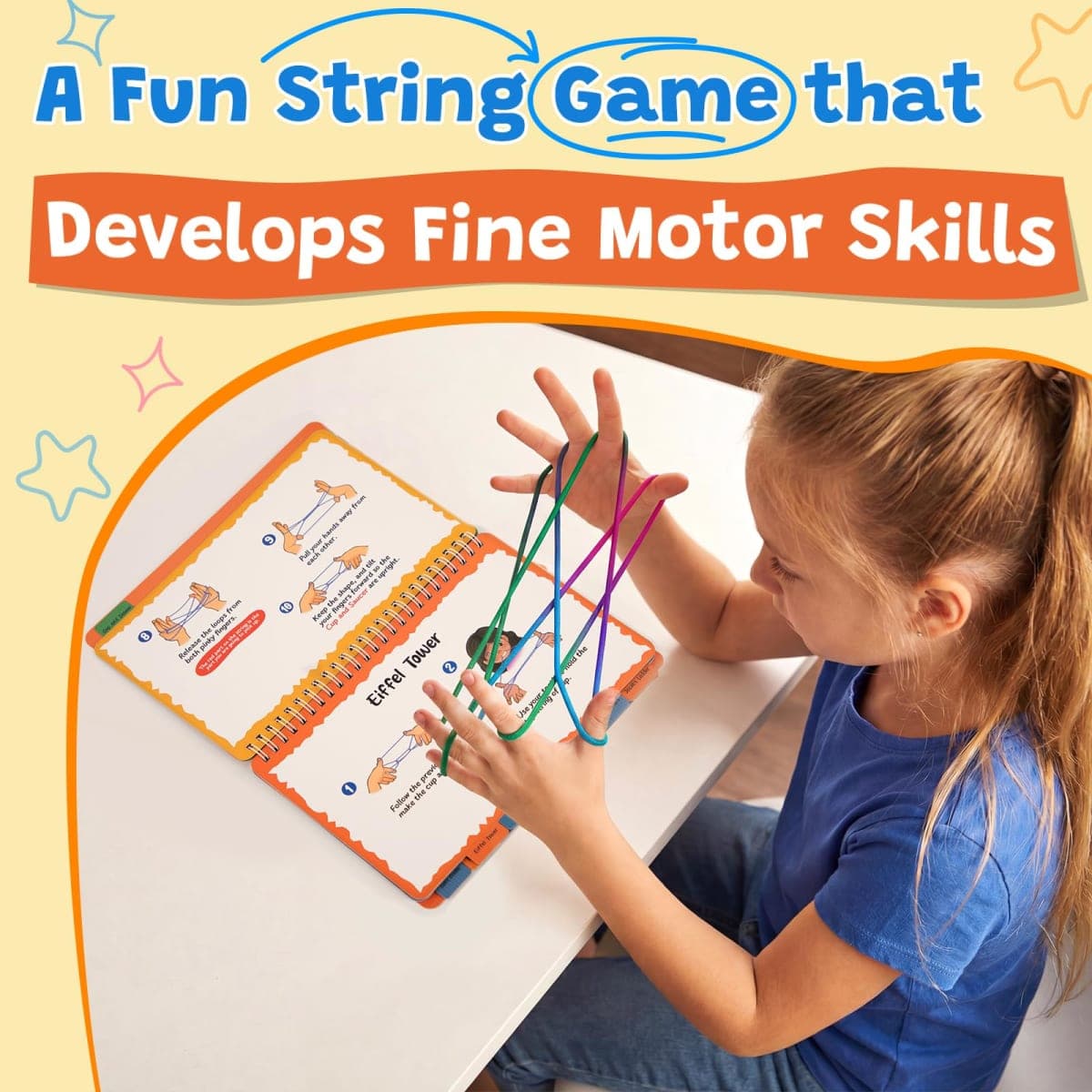 Kasfalci String Figure Game Book with String, Classic String Games with Step-by-Step Instructions, Fine Motor Skills Toys, String Figure Book, Gifts for Kids 6–12 Year Old, Girl Boy Gift, Kids Books thumbnail 5