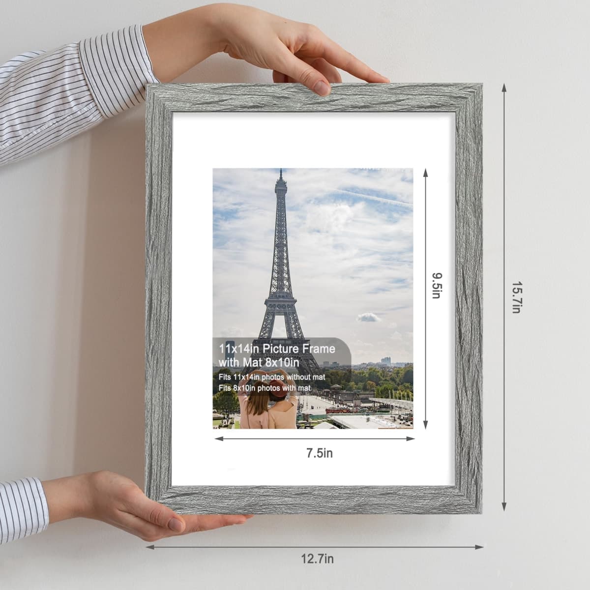 Hongkee 11x14 Picture Frame Set of 2, Made of Glass and Rustic Grey Wooden Frame, Display 8x10 Pictures with Mat or 11 x 14 Posters without Mat for Wall Mounting, Gallery Photo Frames thumbnail 2