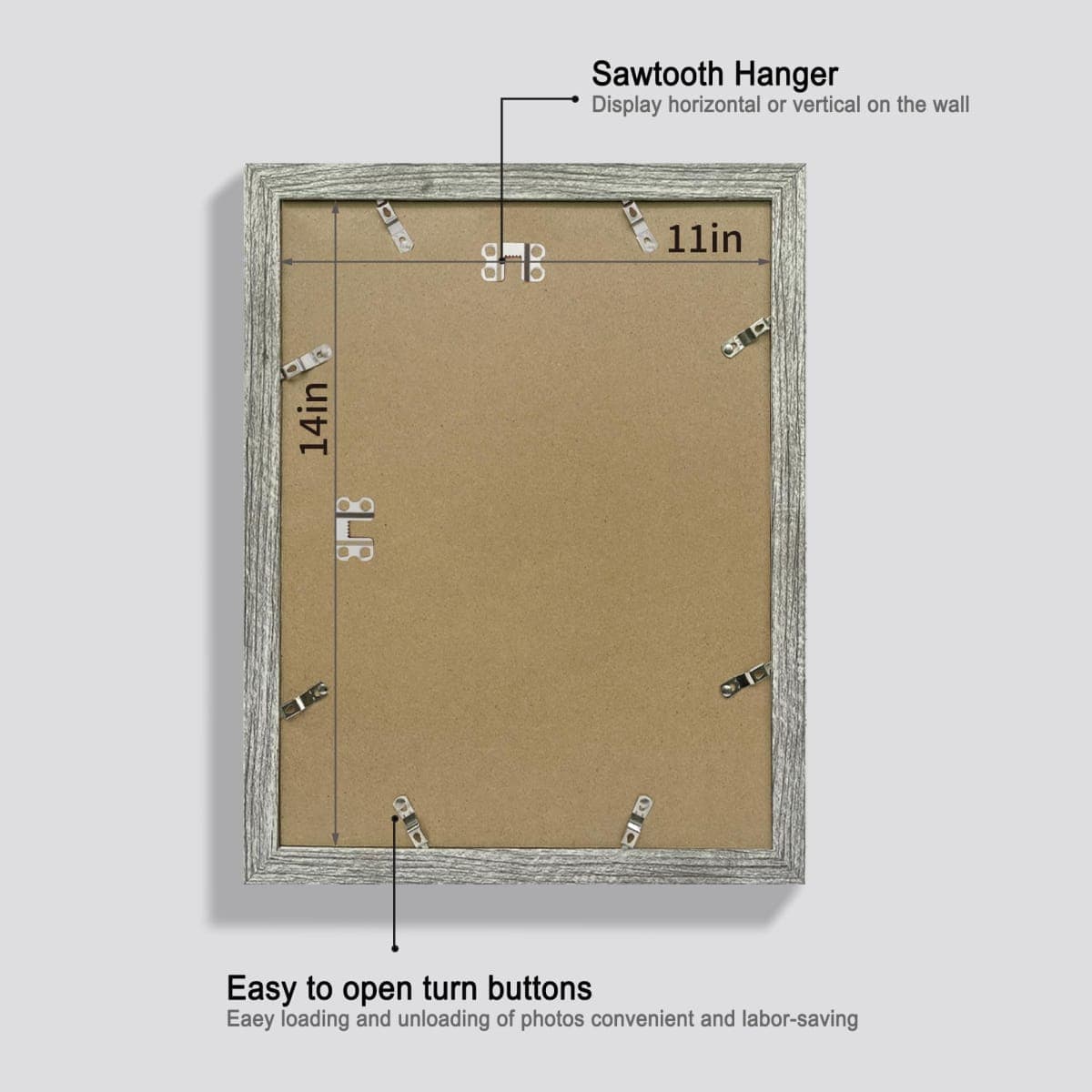 Hongkee 11x14 Picture Frame Set of 2, Made of Glass and Rustic Grey Wooden Frame, Display 8x10 Pictures with Mat or 11 x 14 Posters without Mat for Wall Mounting, Gallery Photo Frames thumbnail 3