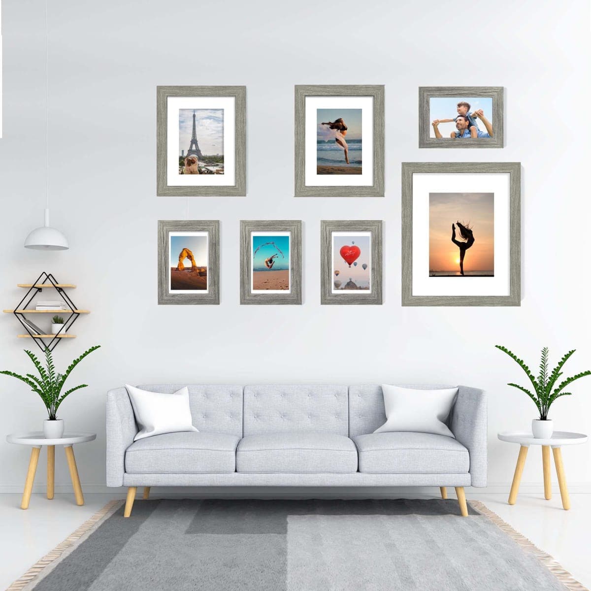 Hongkee 11x14 Picture Frame Set of 2, Made of Glass and Rustic Grey Wooden Frame, Display 8x10 Pictures with Mat or 11 x 14 Posters without Mat for Wall Mounting, Gallery Photo Frames thumbnail 4