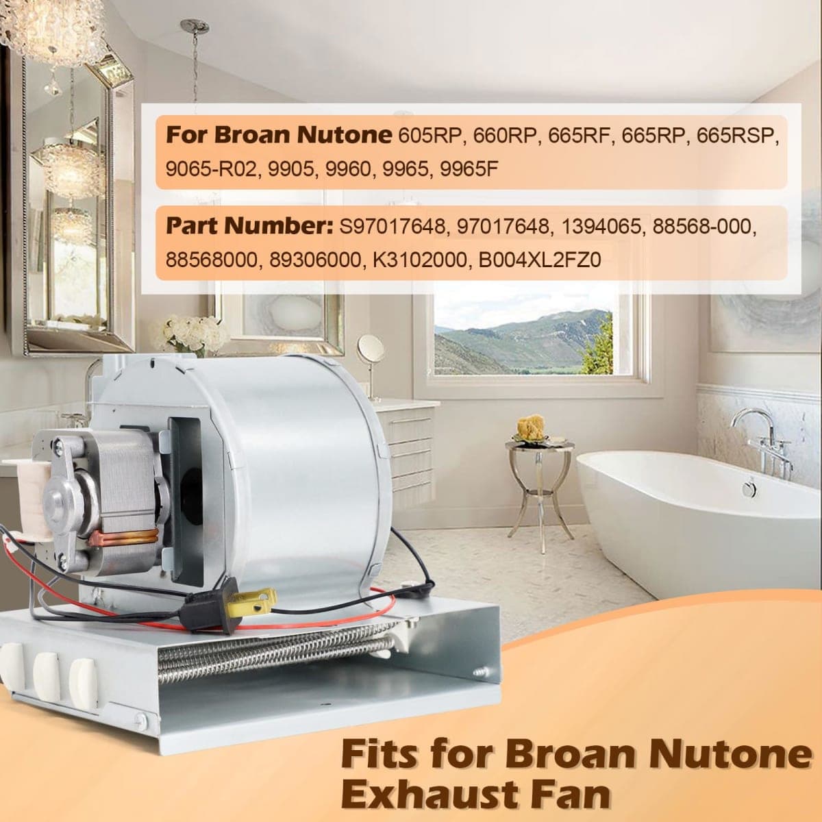S97017648 Heater Motor Assembly Compatible with Broan Nutone 9965F, 605RP, 660RP, 665RF, 665RP, 665RSP, 9065-R02 Bathroom Fan Motor Replacement for Nu-Tone Heater thumbnail 3