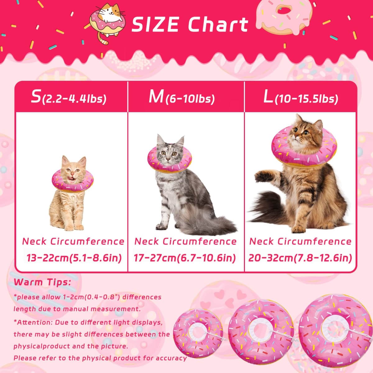 Seyezo Cat Cone Collar Soft, Adjustable Cat Recovery Collars Kitten Cones to Stop Licking, Cute Donut Neck Collar After Surgery, Elizabethan Kittens Protective Cones After Spay (Donut Pink, Medium) thumbnail 2