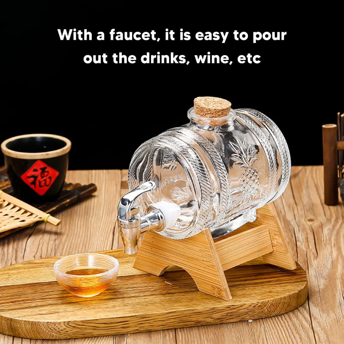 Beverage Dispenser Bucket, Thickened Glass Sealed Beverage Dispenser, Ginseng Wine Brewing Jar Wine Bottle Dispenser with Tap for Home thumbnail 5