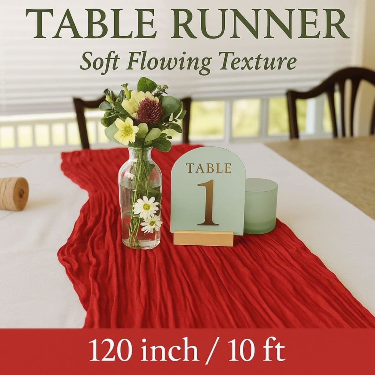 Red Chiffon Table Runner 10ft 120 Inch Rustic Boho Cheesecloth Table Runner for Wedding Baby Shower Bridal Shower Birthday Party Home Decor thumbnail 2