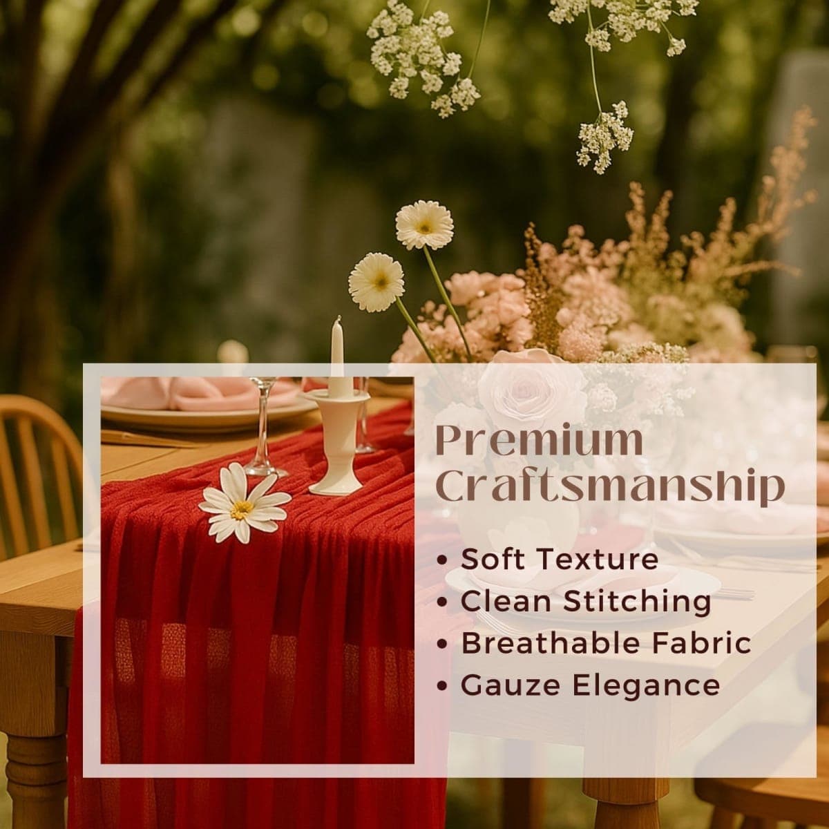 Red Chiffon Table Runner 10ft 120 Inch Rustic Boho Cheesecloth Table Runner for Wedding Baby Shower Bridal Shower Birthday Party Home Decor thumbnail 3