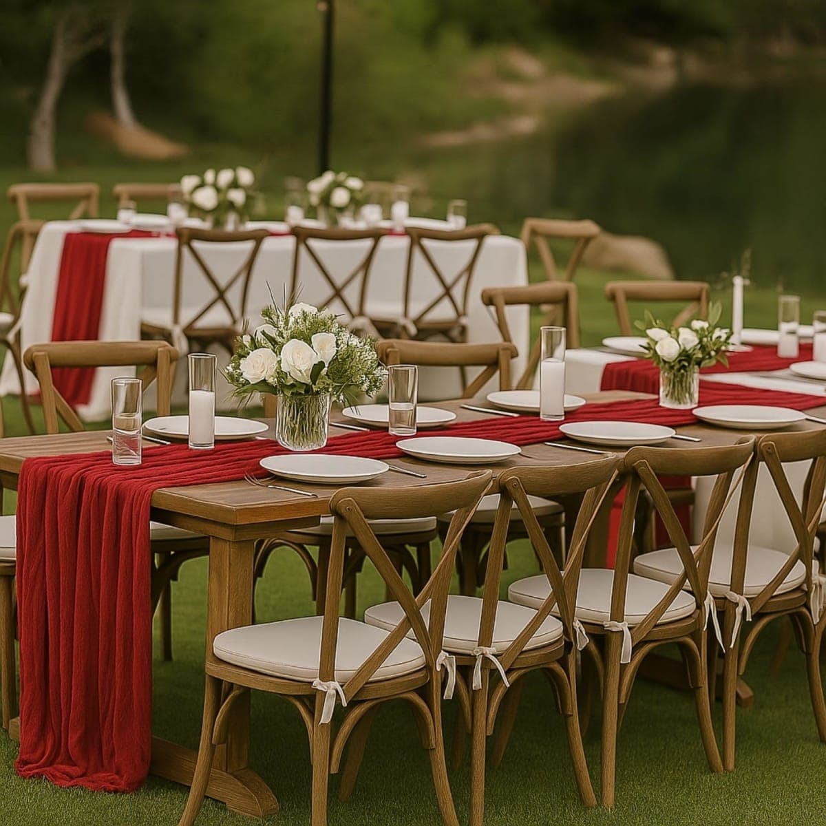 Red Chiffon Table Runner 10ft 120 Inch Rustic Boho Cheesecloth Table Runner for Wedding Baby Shower Bridal Shower Birthday Party Home Decor thumbnail 4