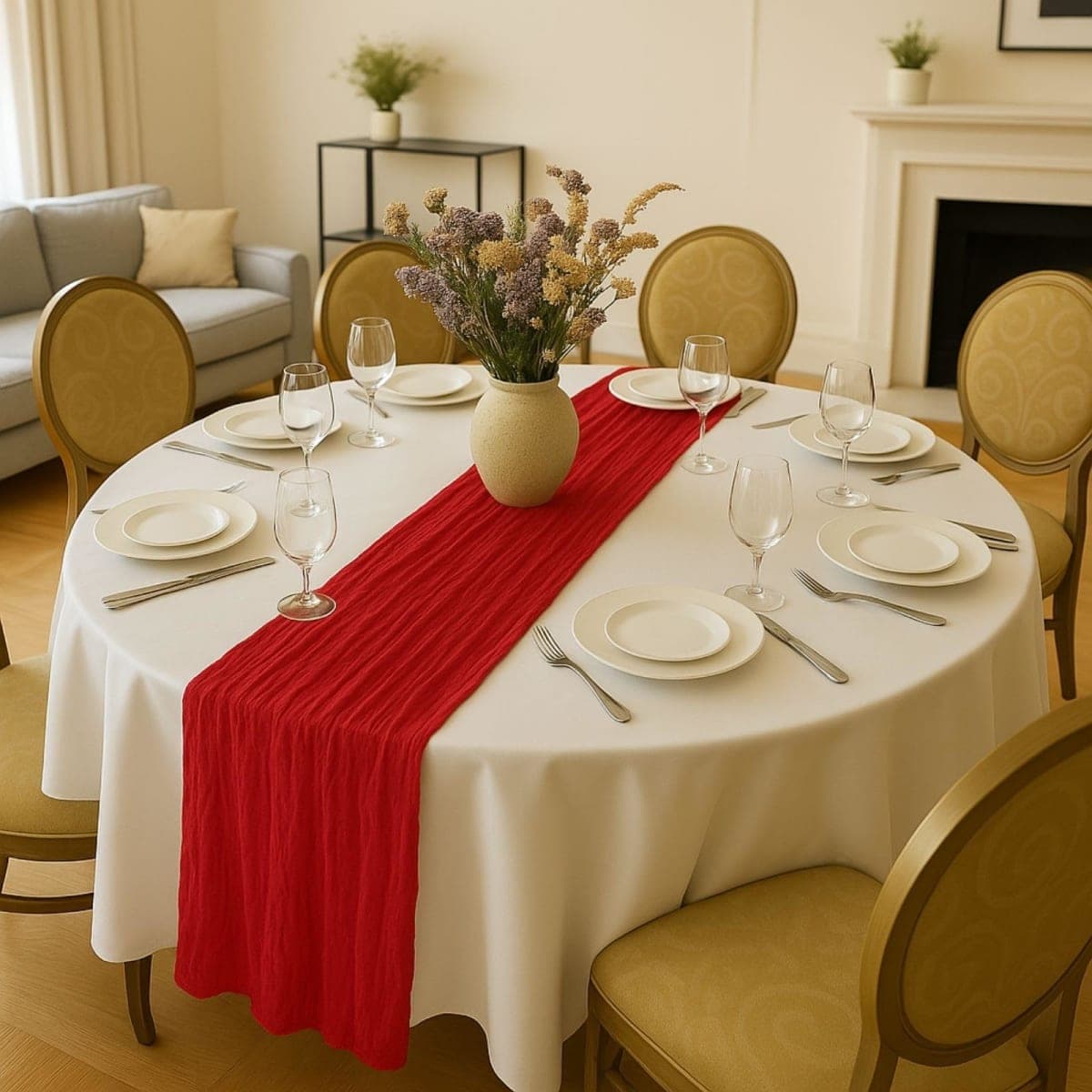 Red Chiffon Table Runner 10ft 120 Inch Rustic Boho Cheesecloth Table Runner for Wedding Baby Shower Bridal Shower Birthday Party Home Decor thumbnail 5