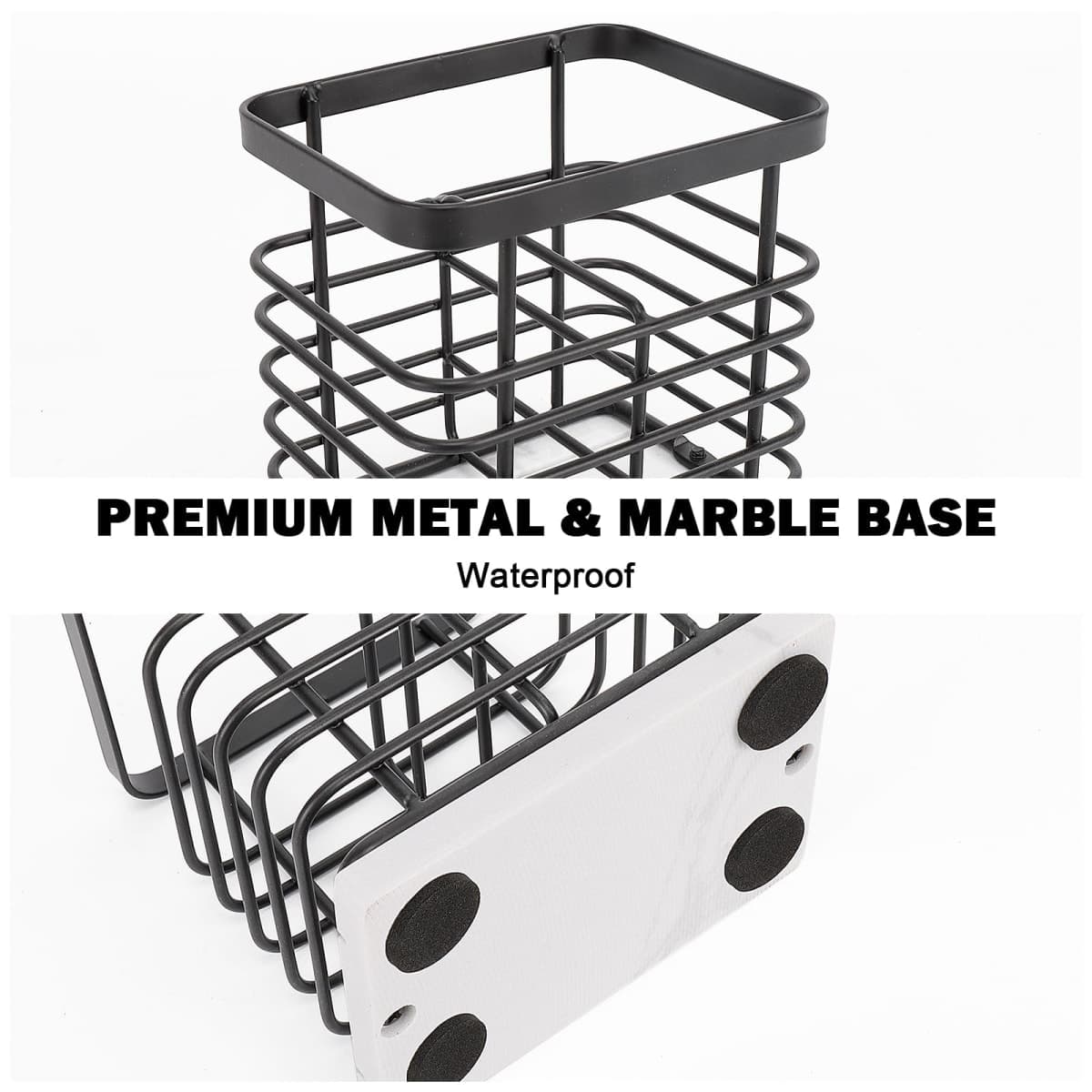 HarJue Toothbrush Holder, Luxurious Metal Toothbrush Toothpaste Holder with Marble Base for Bathroom, Multi-Slots Openwork Design, Bathroom Accessory for Storage and Organizer (Small, Matte Black) thumbnail 4