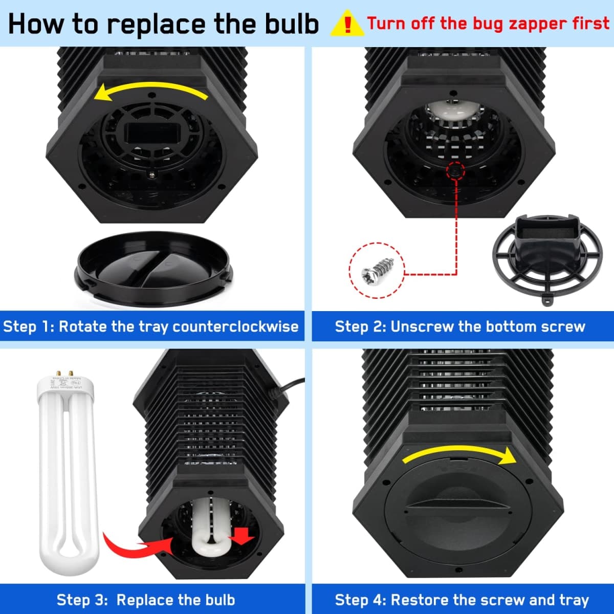 GOOTOP Replacement Bulb for Zap T6 Pro, K15, T9,X3 Bug Zapper, 15W, 4-Pin Base, U-Tube Bulb Twin Tube Bulb thumbnail 4