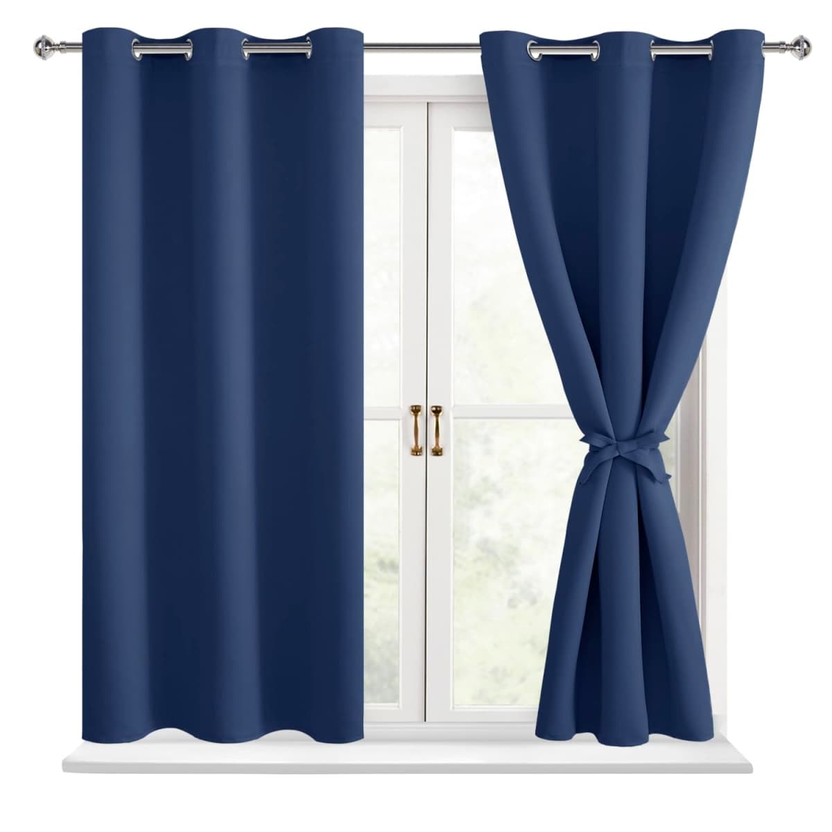 Hiasan Blackout Curtains for Bedroom, 38 x 84 Inches Long - Thermal Insulated & Light Blocking Window Curtains for Living Room, 2 Drape Panels Sewn with Tiebacks, Light Grey