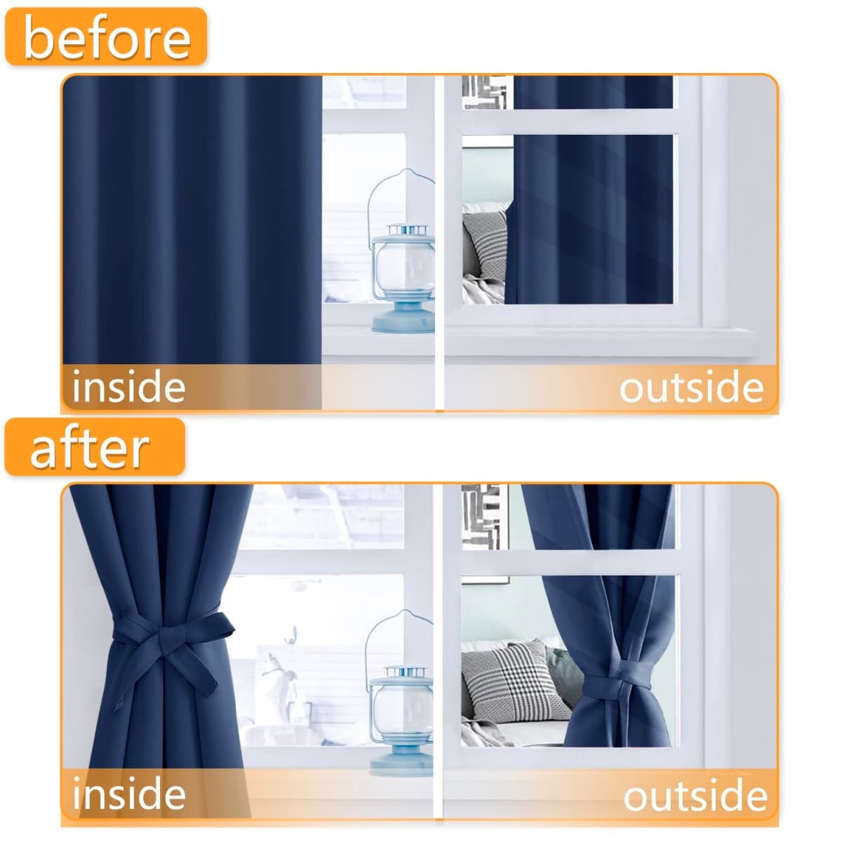 Hiasan Blackout Curtains for Bedroom, 38 x 84 Inches Long - Thermal Insulated & Light Blocking Window Curtains for Living Room, 2 Drape Panels Sewn with Tiebacks, Light Grey thumbnail 4