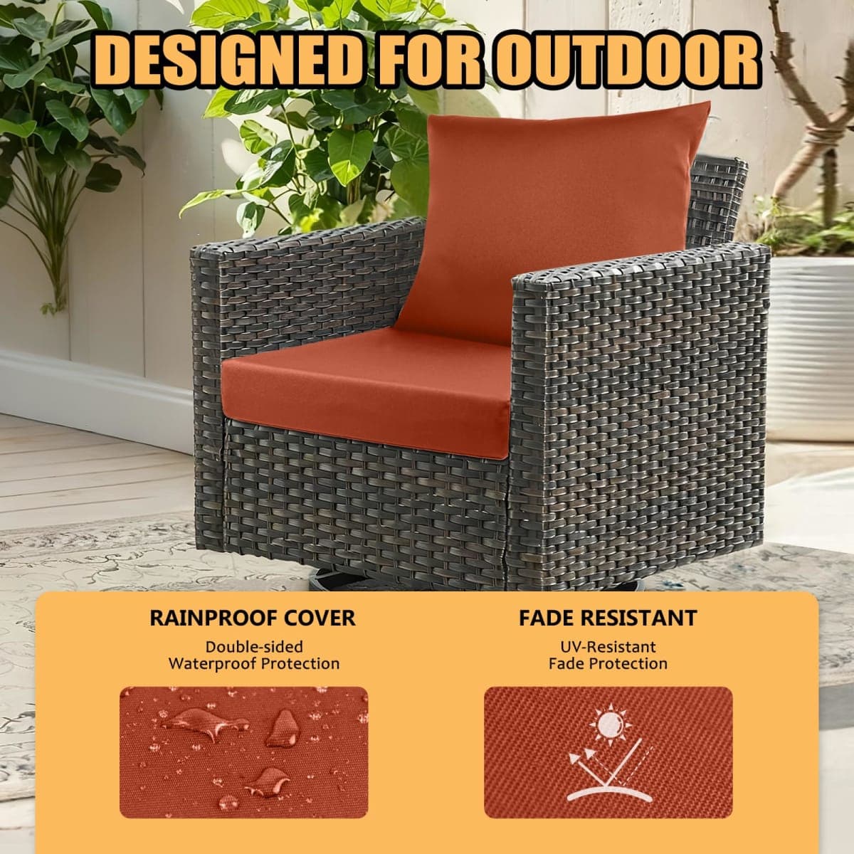 FcyLd Outdoor Seat Cushion Set 19 x 19 x3 in Water-Resistant & Fade-Resistant Patio Furniture Cushions with Removable Cover Deep Seat & Back Cushion with Handle and Adjustable Straps-Red thumbnail 2