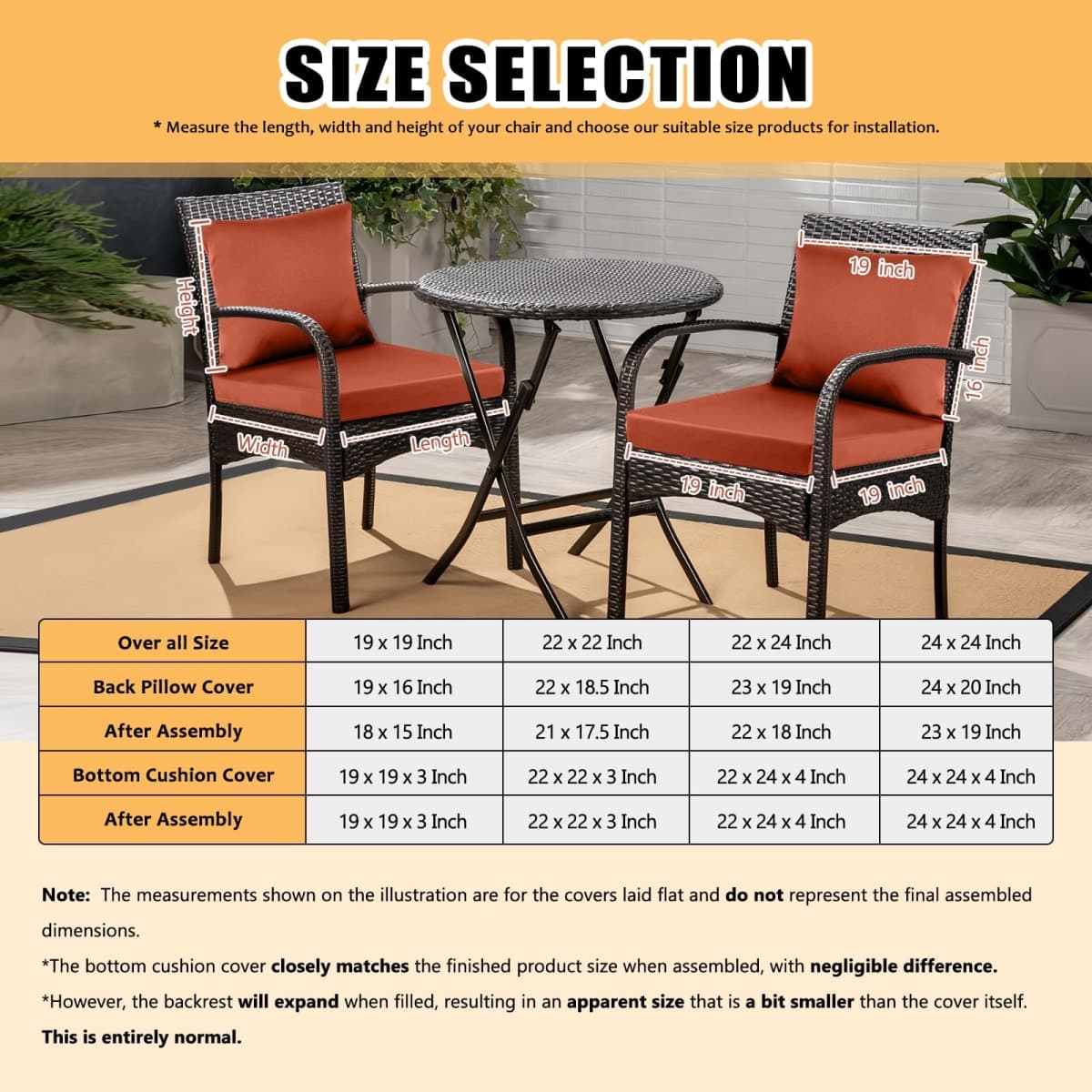 FcyLd Outdoor Seat Cushion Set 19 x 19 x3 in Water-Resistant & Fade-Resistant Patio Furniture Cushions with Removable Cover Deep Seat & Back Cushion with Handle and Adjustable Straps-Red thumbnail 3