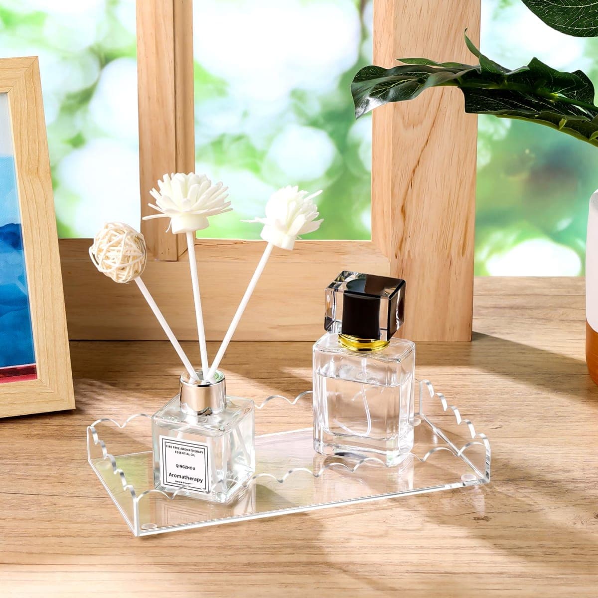 Acrylic Bathroom Vanity Tray 7.9", Soap Dispenser Decorative Scalloped Tray for Bathroom Kitchen Living Room Decor Vanity Perfume thumbnail 3