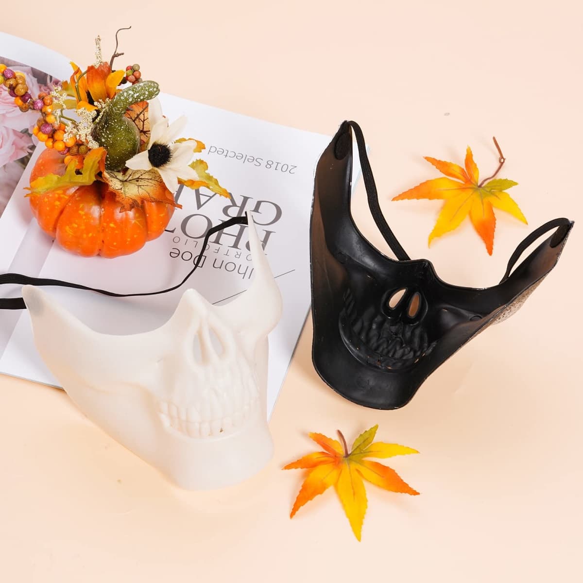 Yookat 4 Pieces Halloween Masquerade Mask Skull Skeleton Mask Half Face Skeleton Mask Masquerade Masks (Multicolor) thumbnail 4