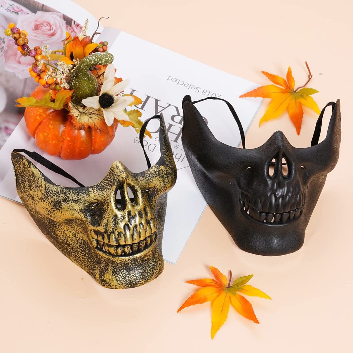 Yookat 4 Pieces Halloween Masquerade Mask Skull Skeleton Mask Half Face Skeleton Mask Masquerade Masks (Multicolor) thumbnail 5