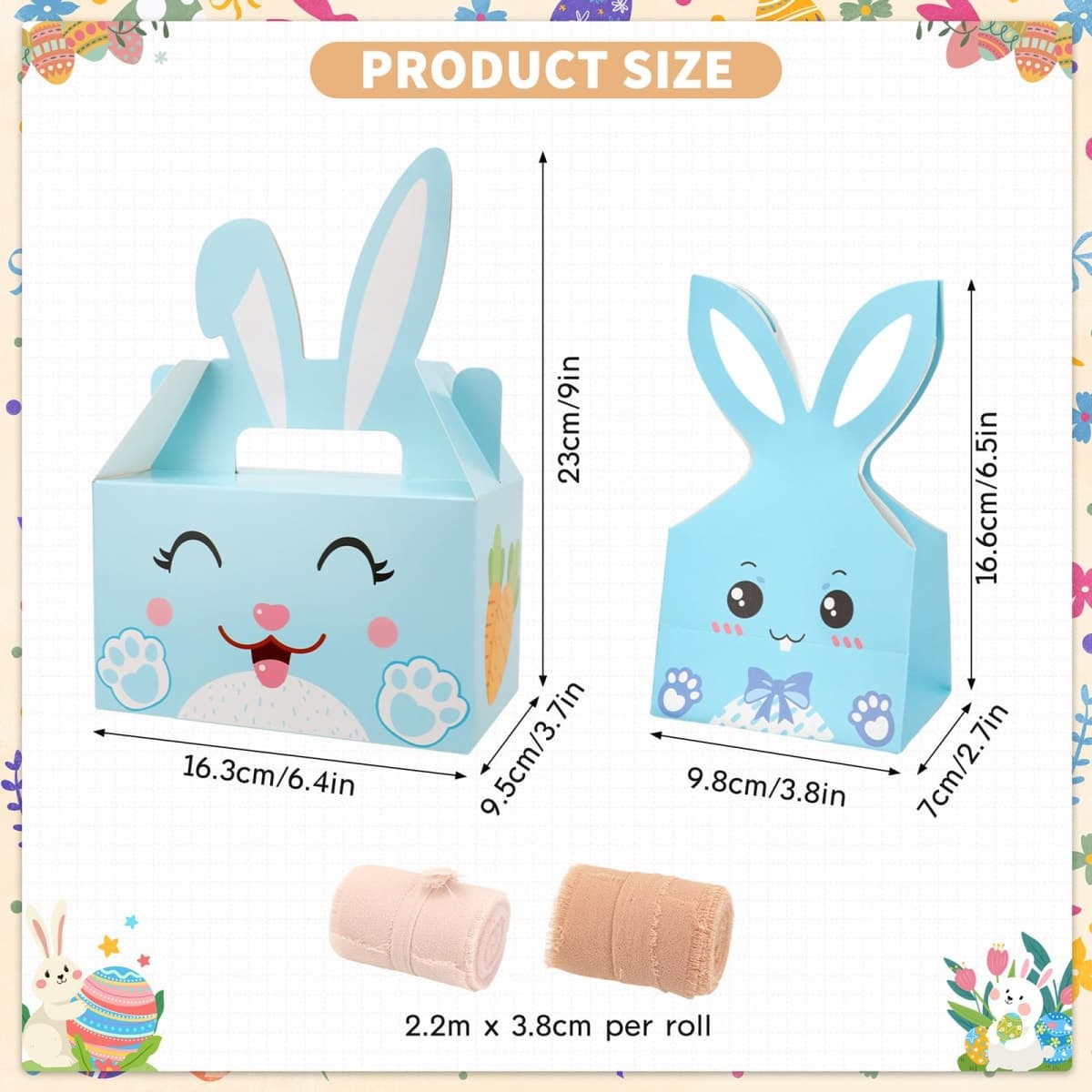 Qpout 24 Pack Easter Treat Boxes with Bunny Ears 2 Styles Bulk Mini Easter Baskets for Party Favors Egg Fillers Classroom Gifts Includes 2 Rolls String thumbnail 2