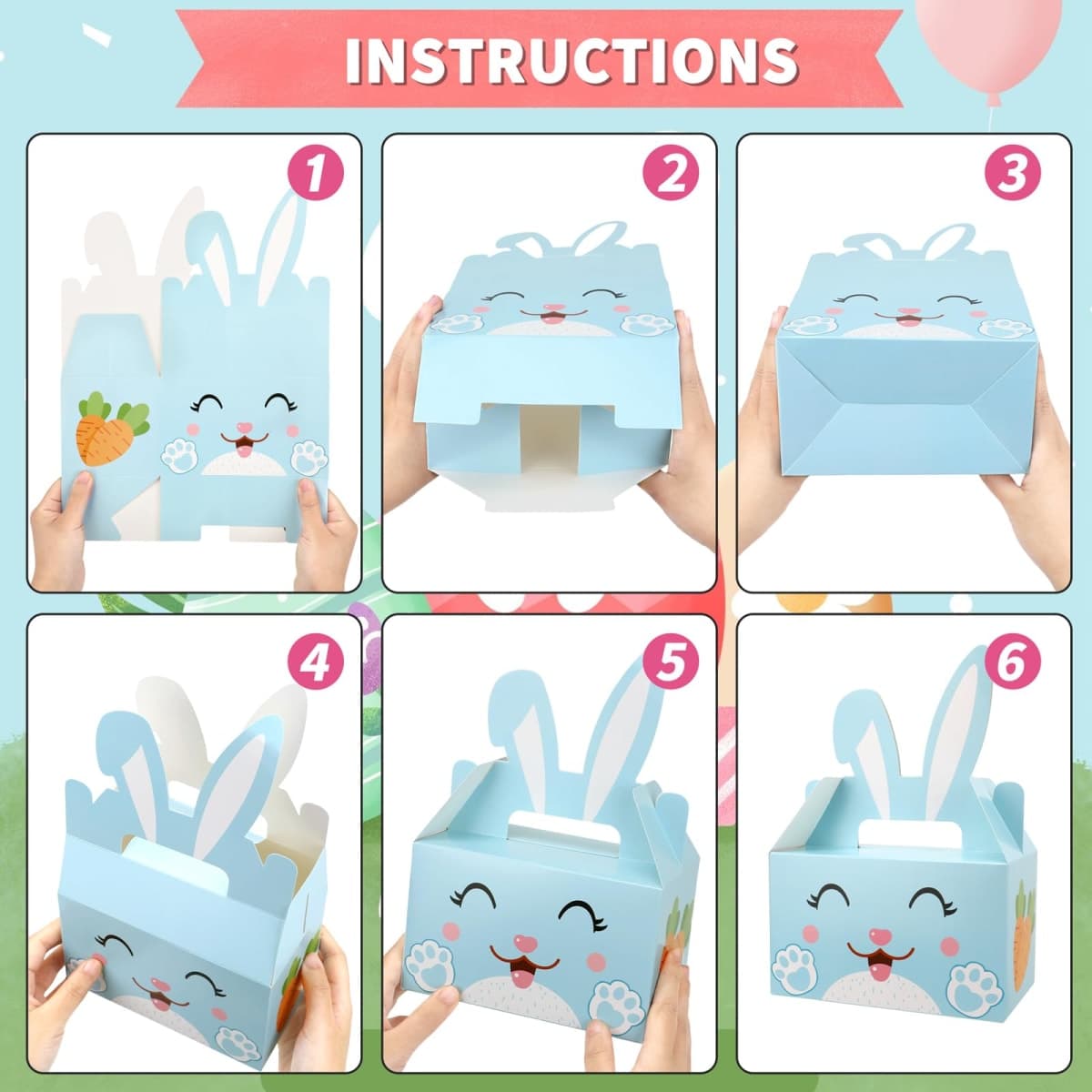 Qpout 24 Pack Easter Treat Boxes with Bunny Ears 2 Styles Bulk Mini Easter Baskets for Party Favors Egg Fillers Classroom Gifts Includes 2 Rolls String thumbnail 3