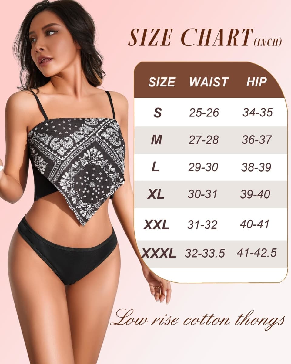 FINETOO 6 Pack Cotton Thongs for Women Breathable Low Rise Bikini Panties Womens Thong Underwear Sexy S-XL thumbnail 4