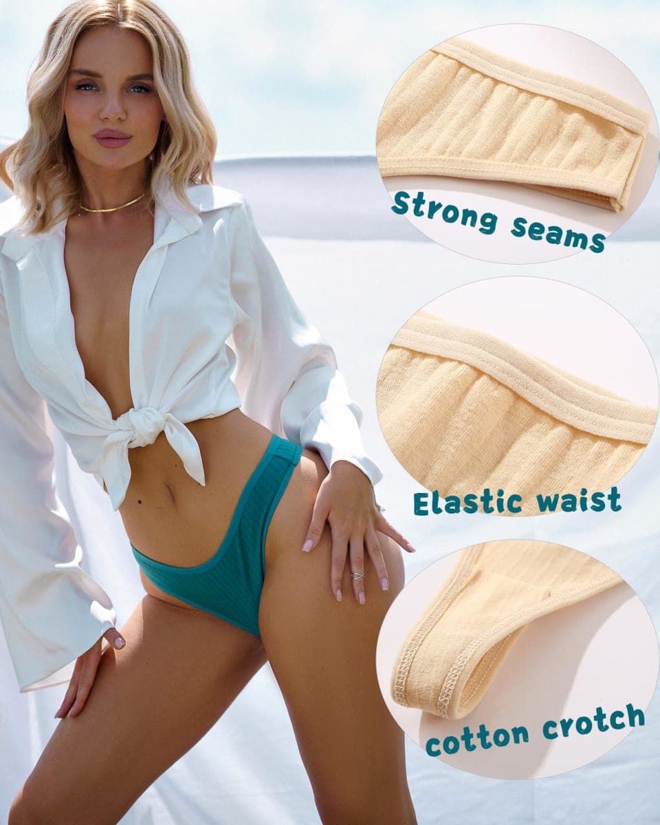 FINETOO 6 Pack Cotton Thongs for Women Breathable Low Rise Bikini Panties Womens Thong Underwear Sexy S-XL thumbnail 5