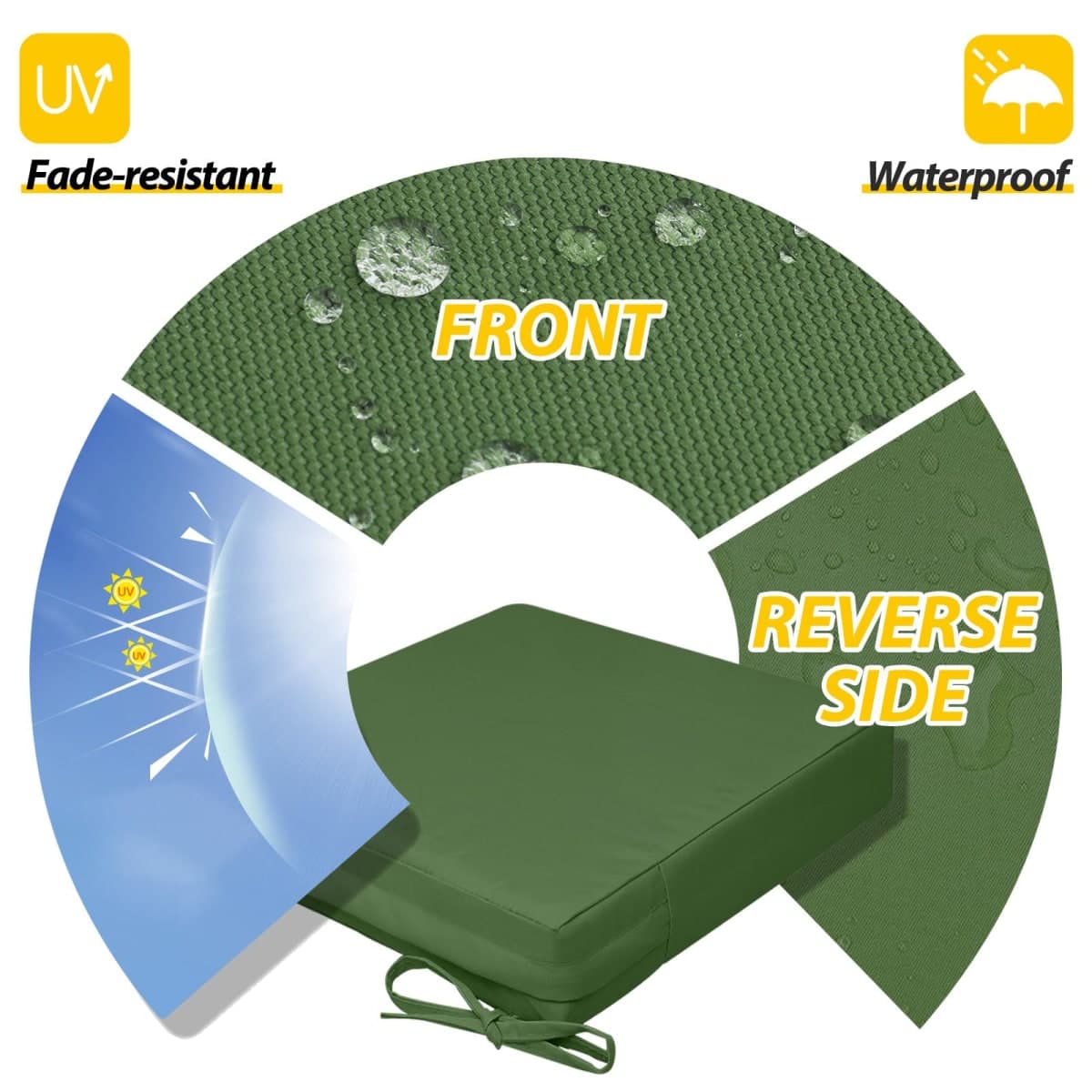 AAAAAcessories Outdoor Seat Cushions for Patio Furniture, Waterproof Replacement Patio Chair Cushions, Set of 2, 19 x 19 x 3 Inch, Dark Moss Green thumbnail 2