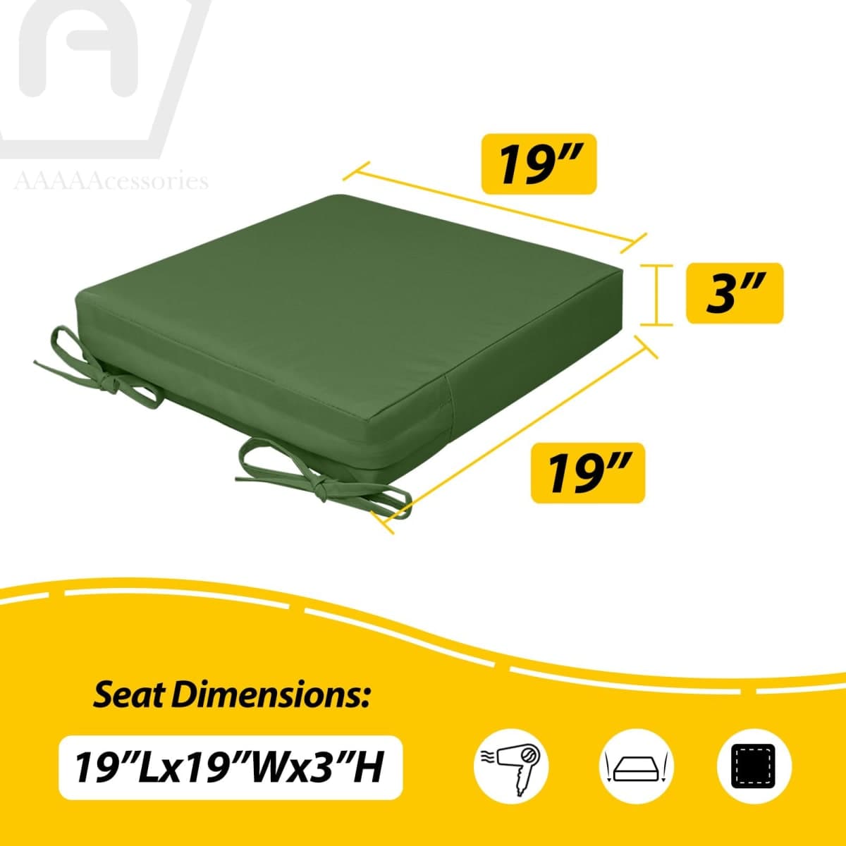 AAAAAcessories Outdoor Seat Cushions for Patio Furniture, Waterproof Replacement Patio Chair Cushions, Set of 2, 19 x 19 x 3 Inch, Dark Moss Green thumbnail 5