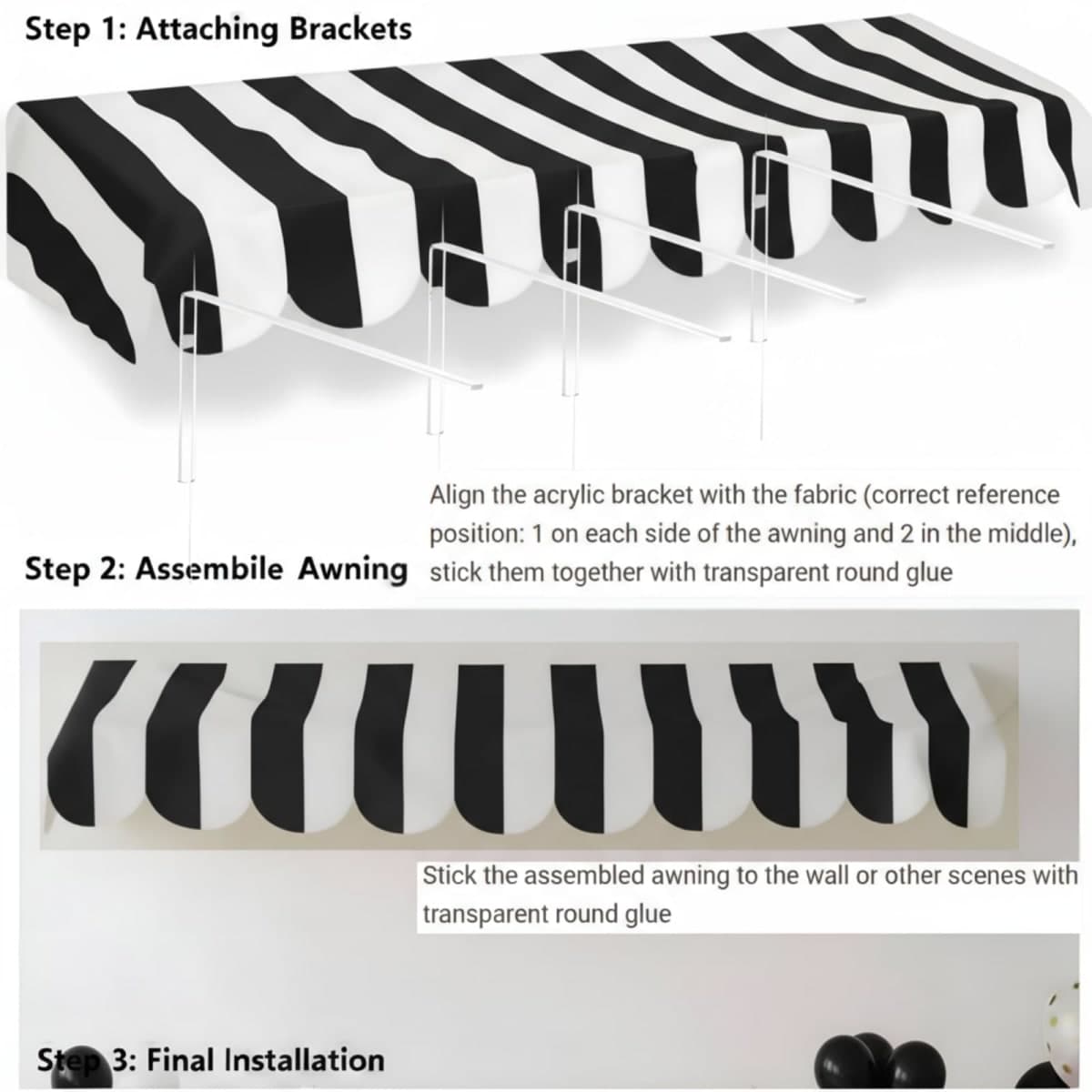 Tallew Waterproof Circus Awning Decor 3D Striped Carnival Tent Awning Hanging Decor Circus Party Supplies for Birthday Christmas Mardi Gras Theme Celebration Wall Props(Black and White Stripes) thumbnail 3