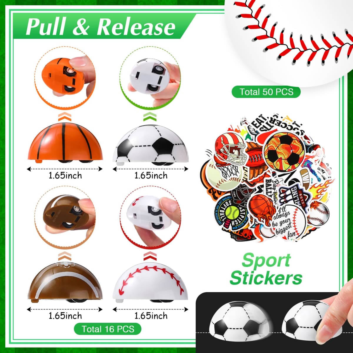 Aoriher 162 Pcs Sport Party Favors, Sport Gift Bag Fillers Foam Basketball Soccer Baseball Football Tattoo Stickers Keychains Sticker Charm Bracelets Wristband Pull Back Cars for Party Supplies thumbnail 5