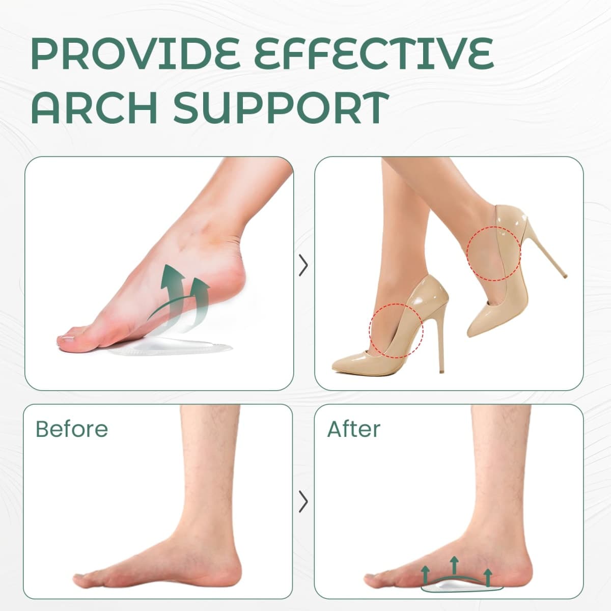 Arch Support Inserts Flat Feet - Welnove 8-Pair Gel Arch Support Insoles for Plantar Fasciitis, Foot Pain Fatigue Relief - Soft Arch Support Heel Pads Adhesive Fit Most Shoes, Men Women, 0.47" Height thumbnail 3