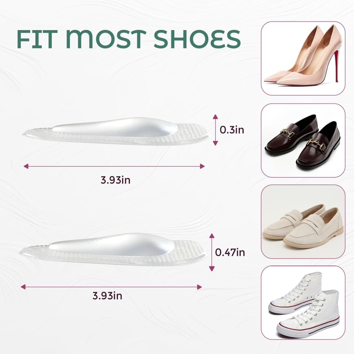 Arch Support Inserts Flat Feet - Welnove 8-Pair Gel Arch Support Insoles for Plantar Fasciitis, Foot Pain Fatigue Relief - Soft Arch Support Heel Pads Adhesive Fit Most Shoes, Men Women, 0.47" Height thumbnail 5