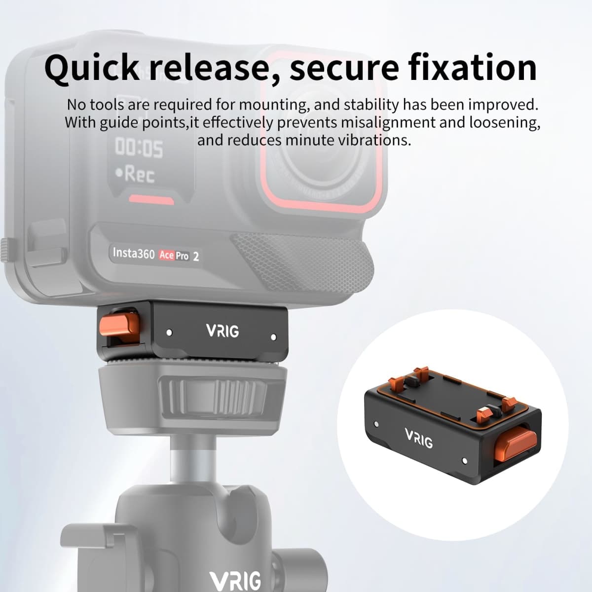 VRIG Magnetic Quick Release Mount for Insta 360 ACE/ACE PRO/ACE PRO 2 / X5, Quick & Convenient, 1/4 Screw Thread Adapter for Tripod, Extension Rod thumbnail 3