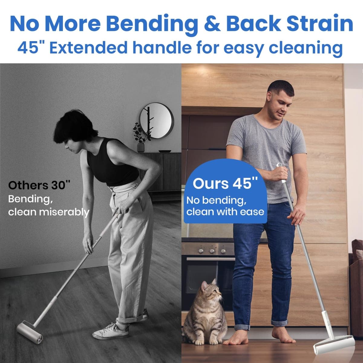 Large Lint Rollers for Carpet, Sticky Rollers for Floor DELOMO 9.45 in with 3 Extendable Handle,Long Handle Sticky Mop for Cleaning Carpets, Cars, Clothing, thumbnail 2