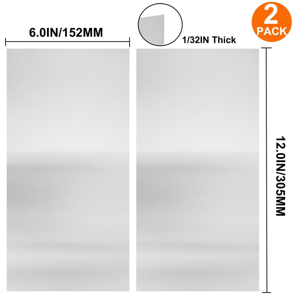 2Pcs 304 Stainless Steel Sheets Metal 6" x 12" x 1/32" Inch 304 Stainless Steel Plates 20 Gauge(0.8MM) Stainless Steel Shim Stock Plates Metal Sheets for Crafting, Stovetop, Snow Frosted Surface thumbnail 3