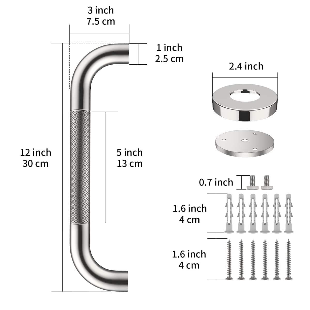 2 Pack 12 Inch Anti Slip Shower Grab Bar Handle, ZUEXT Chrome Stainless Steel Bathroom Grab Bar, Knurled Bathroom Balance Bar,Safety Hand Rail Support,Handicap Elderly Injury Senior Assist Bath Handle thumbnail 2