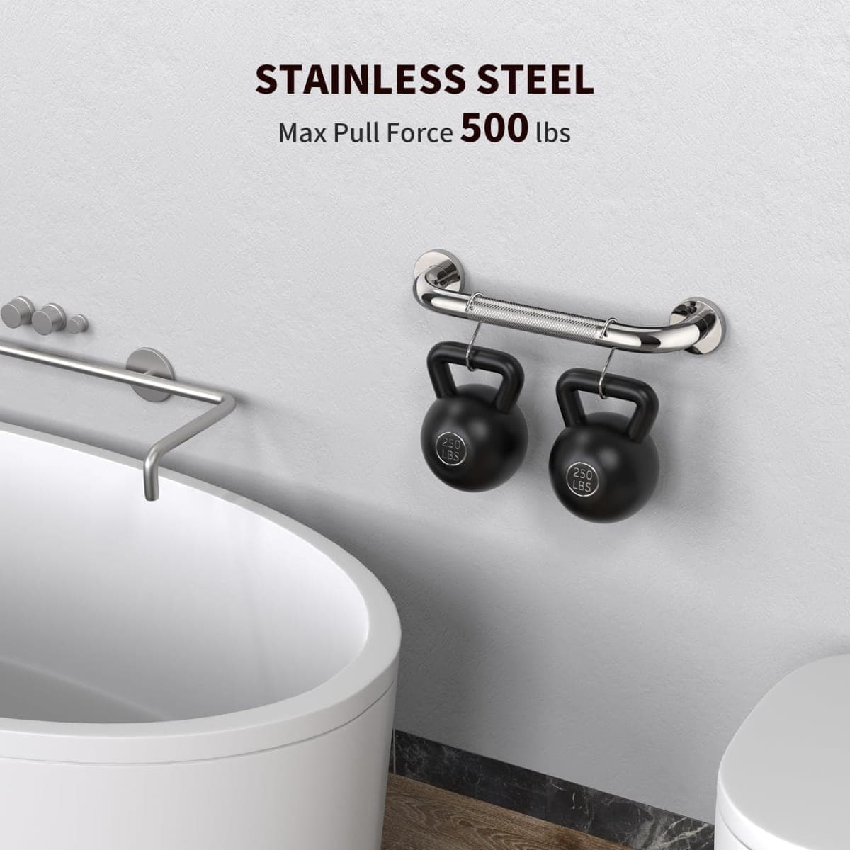 2 Pack 12 Inch Anti Slip Shower Grab Bar Handle, ZUEXT Chrome Stainless Steel Bathroom Grab Bar, Knurled Bathroom Balance Bar,Safety Hand Rail Support,Handicap Elderly Injury Senior Assist Bath Handle thumbnail 3
