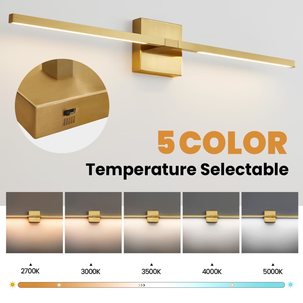 Gold Bathroom Vanity Light Fixtures - 30 inch Rotatable Modern Vanity Wall Lights for Bathroom with 3500K Warm Light Brushed Bathroom Sconce Over Mirror thumbnail 3