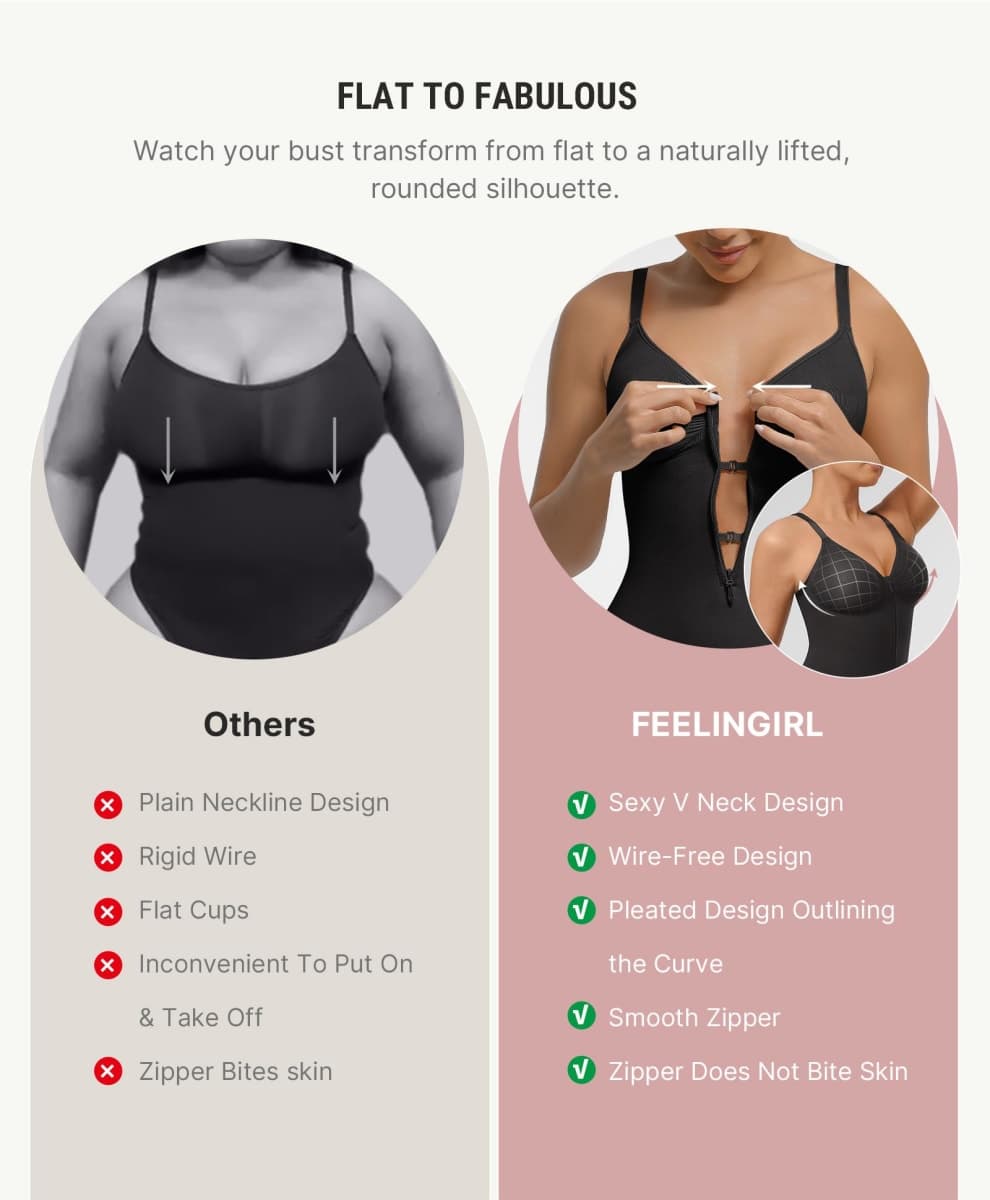 FeelinGirl Shapewear Bodysuit Tummy Control for Women Zip-Up Shapewear Thong Sculpting Snatched Waist V Neck Body Shaper, Black, Medium thumbnail 4