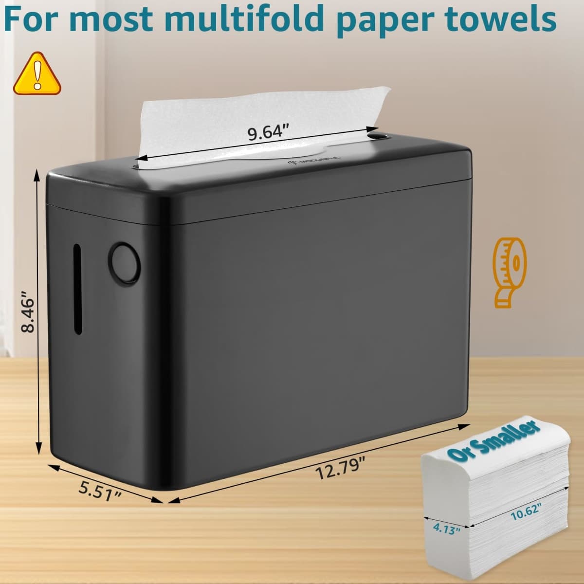 Multifold Paper Towel Dispenser Countertop, Heavy Duty Wide-Design, 300-Sheet Large Capacity Black Paper Towel Holder, Compatible with Tork, AmazonCommercial, Kleenex, Scott, Pacific Multifold Towels thumbnail 4