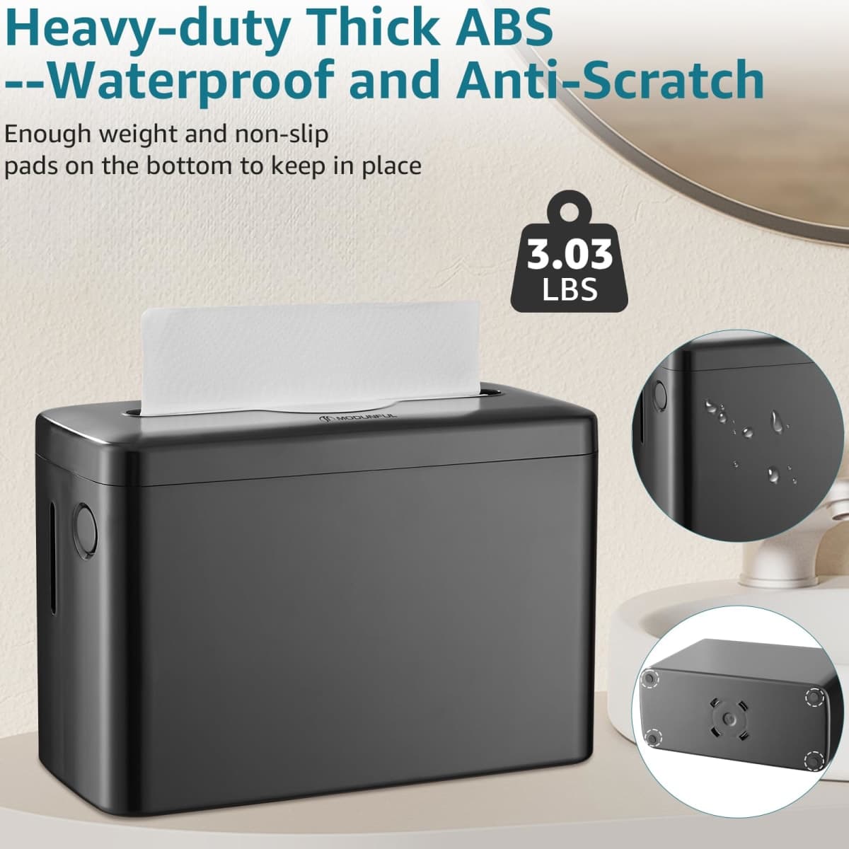 Multifold Paper Towel Dispenser Countertop, Heavy Duty Wide-Design, 300-Sheet Large Capacity Black Paper Towel Holder, Compatible with Tork, AmazonCommercial, Kleenex, Scott, Pacific Multifold Towels thumbnail 5
