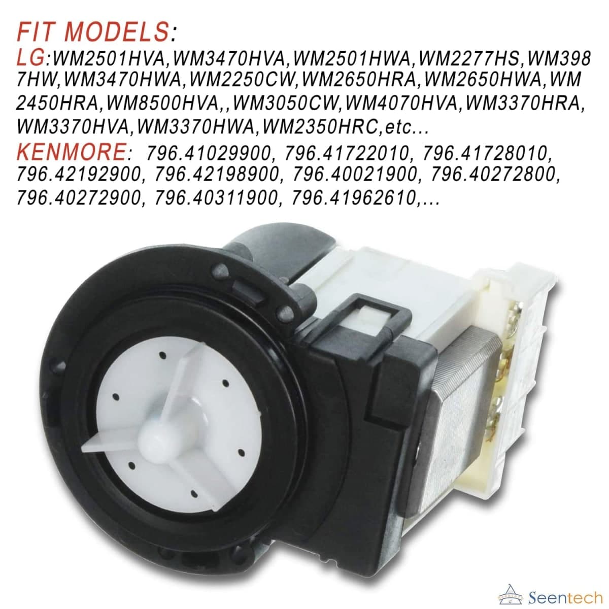 4681EA2001T Washer Drain Pump Motor Exact Fit for Kenmore & LG washer drain pump by Seentech - Replaces Part Numbers AP5328388, 2003273, 4681EA2001D, 4681EA2001N, 4681EA1007G and More thumbnail 4