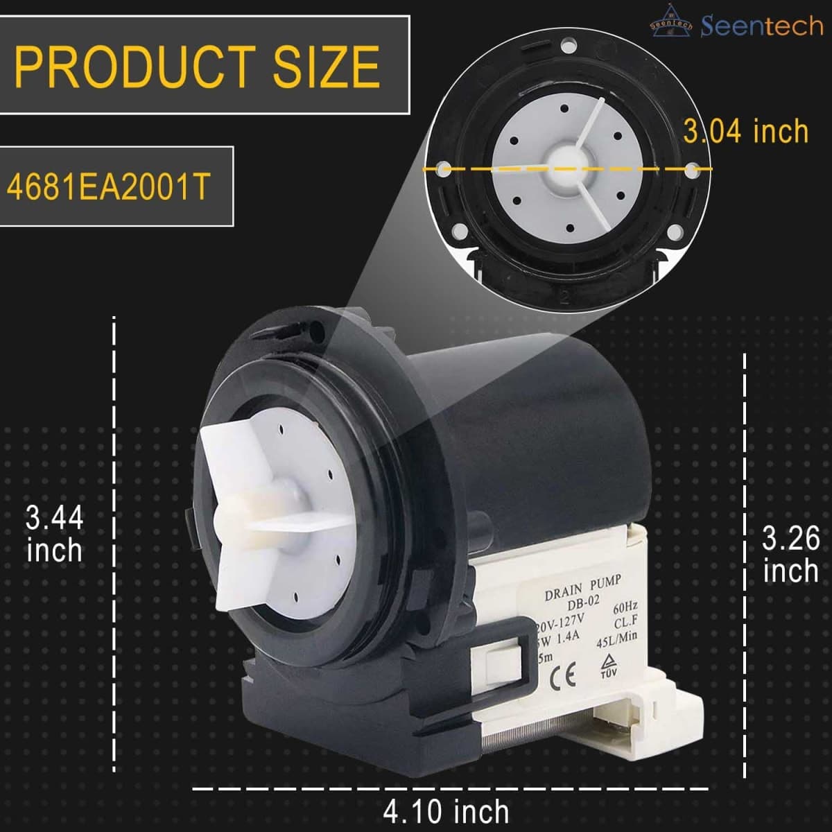 4681EA2001T Washer Drain Pump Motor Exact Fit for Kenmore & LG washer drain pump by Seentech - Replaces Part Numbers AP5328388, 2003273, 4681EA2001D, 4681EA2001N, 4681EA1007G and More thumbnail 5