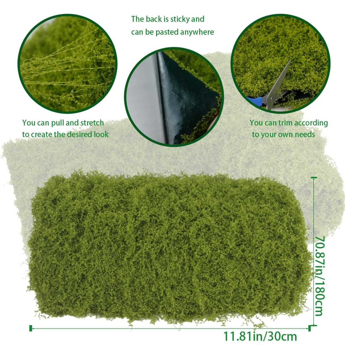 ACRYCS Fake Green Moss Roll Table Runner Faux Moss Adhesive Fairy Garden Grass 12" x 71" Artificial Moss for Indoor Plants Wall Crafts DIY Table Centerpieces Fairy Woodland Floral Wedding 30x180cm thumbnail 2