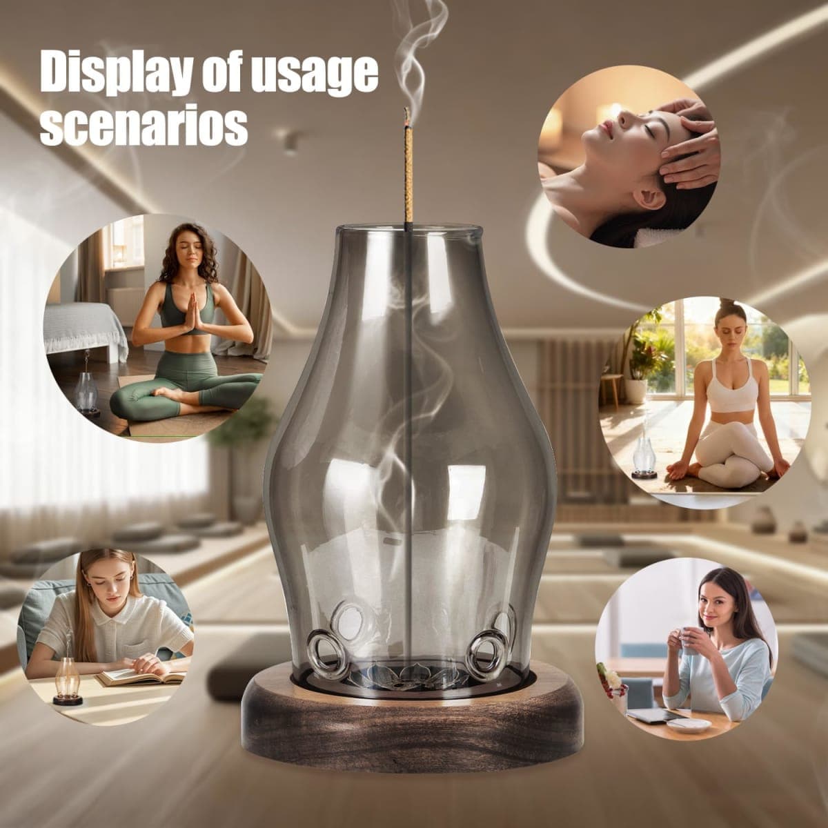 Glass Incense Holder for Sticks, Wooden Incense Stick Holder With Ash Catcher, Modern Insence-Stick Holder, Multi-Functional Anti-Ash Flying Incent Holder for Yoga Spa Meditation Home Zen Decor (Gray) thumbnail 4