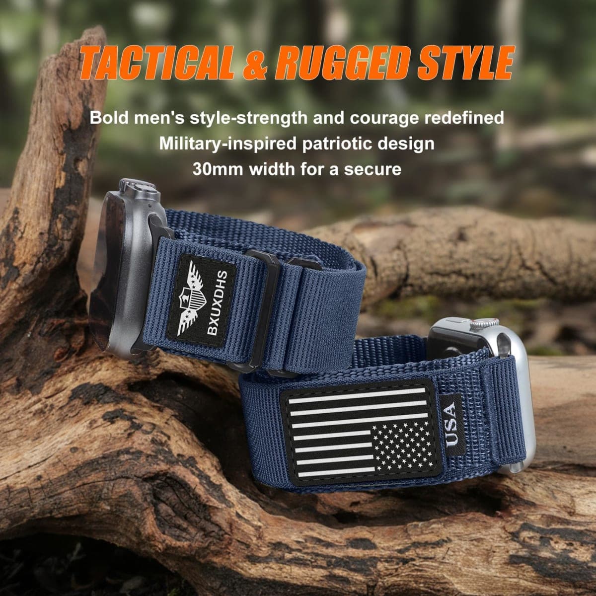 Rugged Nylon Band for Apple Watch Bands for Men Women 42mm 41mm 40mm 38mm Bands Man,Stars-Stripes Flag Woven Sport Strap 30MM Wide Fabric Wristband for Apple Watch Series 11 10 9 8 7 6 5 4 3 SE 3/2 thumbnail 3