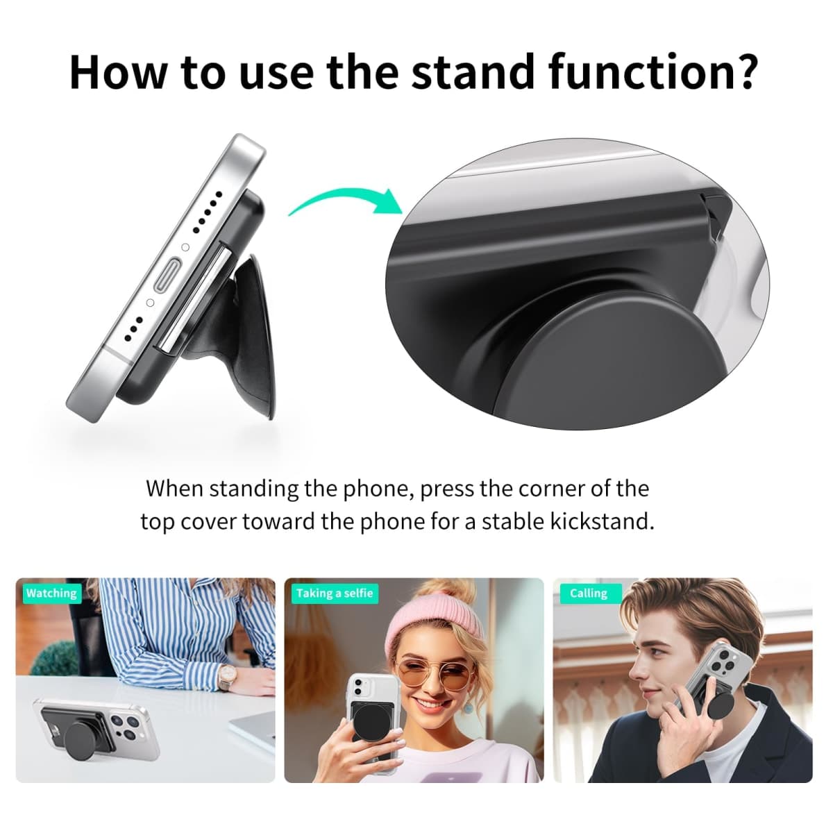 AUROX for Magsafe Phone Grip, Magnetic Wallet Stand Compatible with MagSafe Wallet Stand, Expandable Collapsible Comfortable Phone Grip Holder, for iPhone 17 16 15 14 13 12 Series, Fit 3 Cards, White thumbnail 4