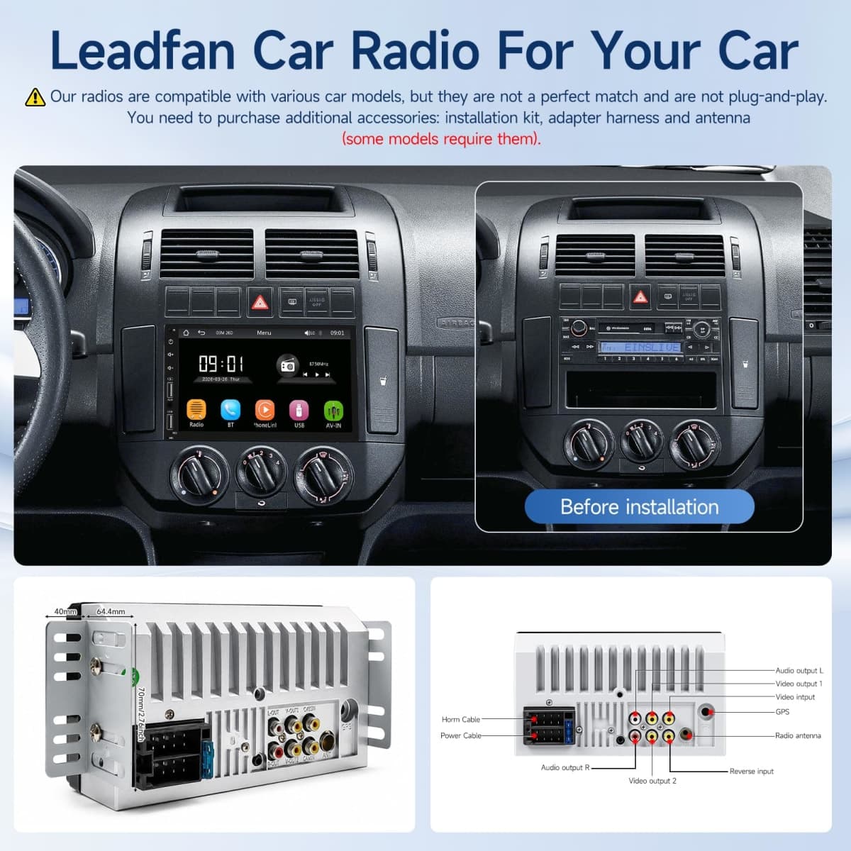 Double Din Car Stereo Compatible with Apple Carplay&Android Auto, 7inch Full HD Capacitive Touchscreen Car Stereo Double Din Radio with Bluetooth, Camera, Mirror Link, FM Radio, 2 USB/TF/AUX/Subwoofer thumbnail 2