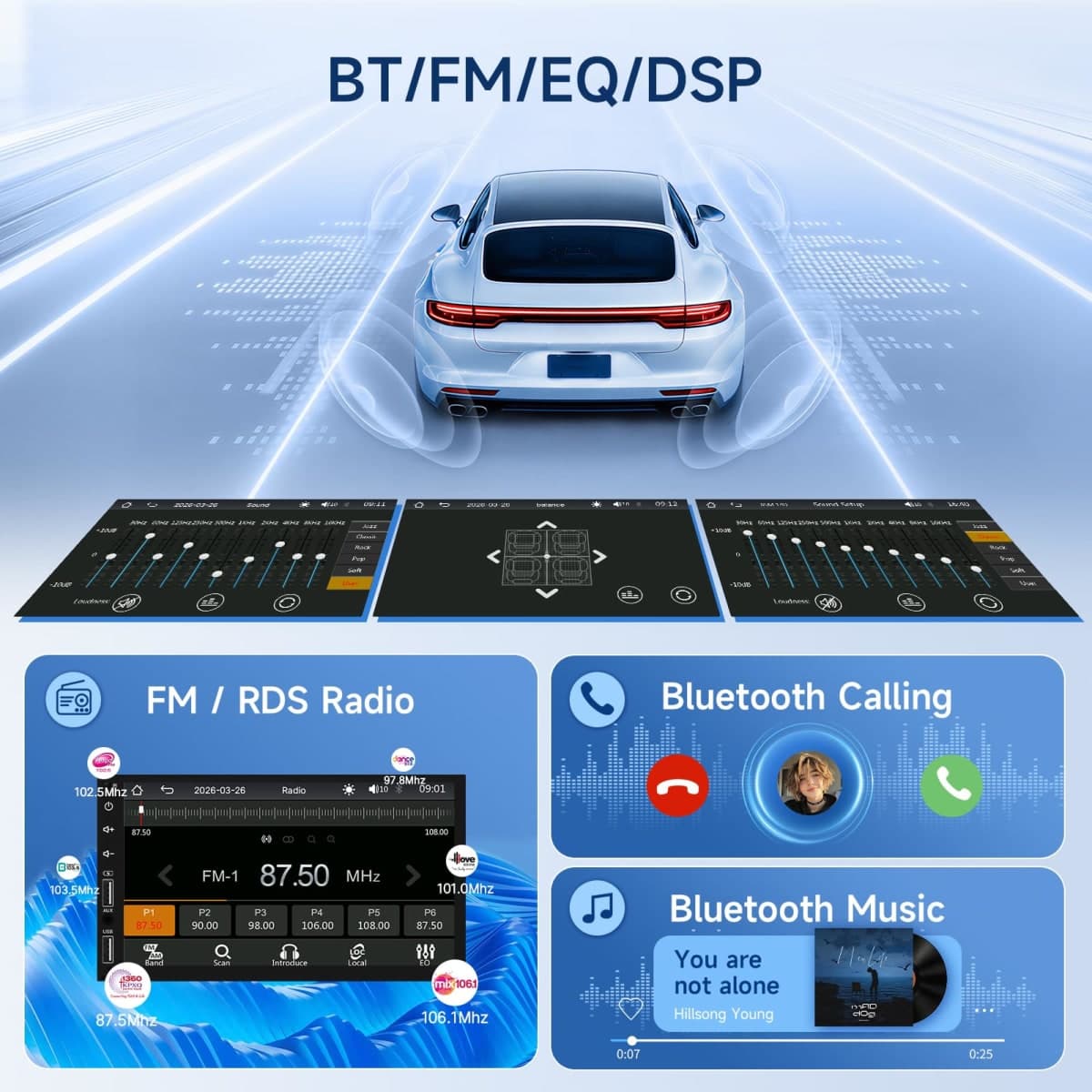 Double Din Car Stereo Compatible with Apple Carplay&Android Auto, 7inch Full HD Capacitive Touchscreen Car Stereo Double Din Radio with Bluetooth, Camera, Mirror Link, FM Radio, 2 USB/TF/AUX/Subwoofer thumbnail 4