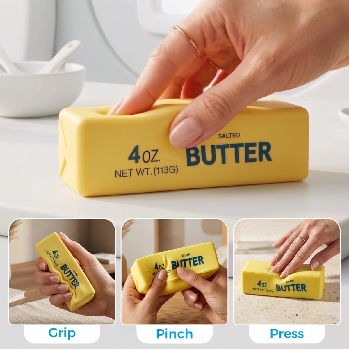 XQOQO Butter Squishy, Soft Slow Rising Squeeze Toys, Butter Stick Squishy Fidget Toys and Stress Balls Squishies for Office Desk Toys, Party Favors & Birthday Gifts(Yellow) thumbnail 3